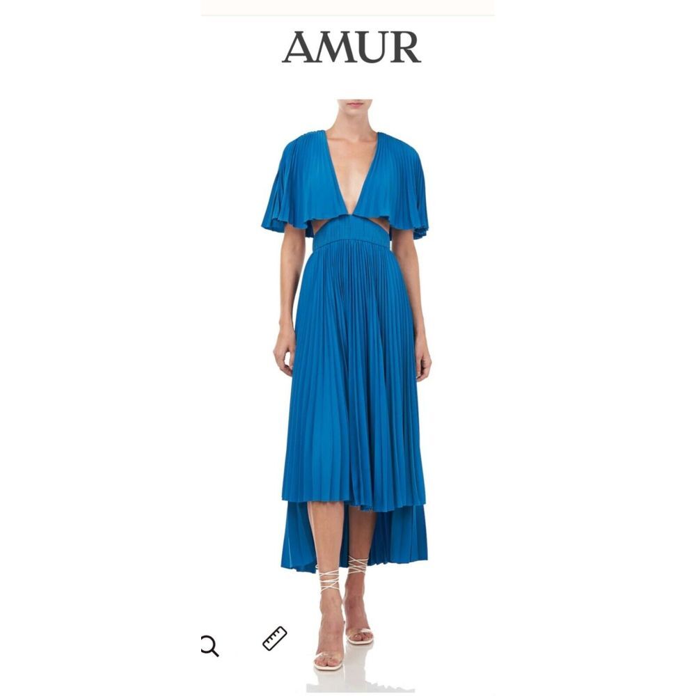 Amur Dara Pleated Cut-Out Midi‎ Dress in Ocean Blue Womens Size 8 NWT